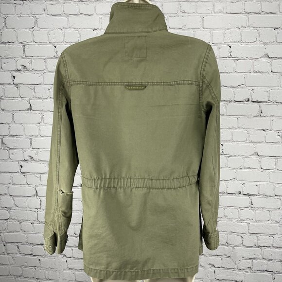 Madewell Green Cotton Button Up Army Jacket Collar Snap Pockets Size Small S - Picture 2 of 16